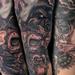 tattoo galleries/ - hill billy skull with bear pelt - 60033